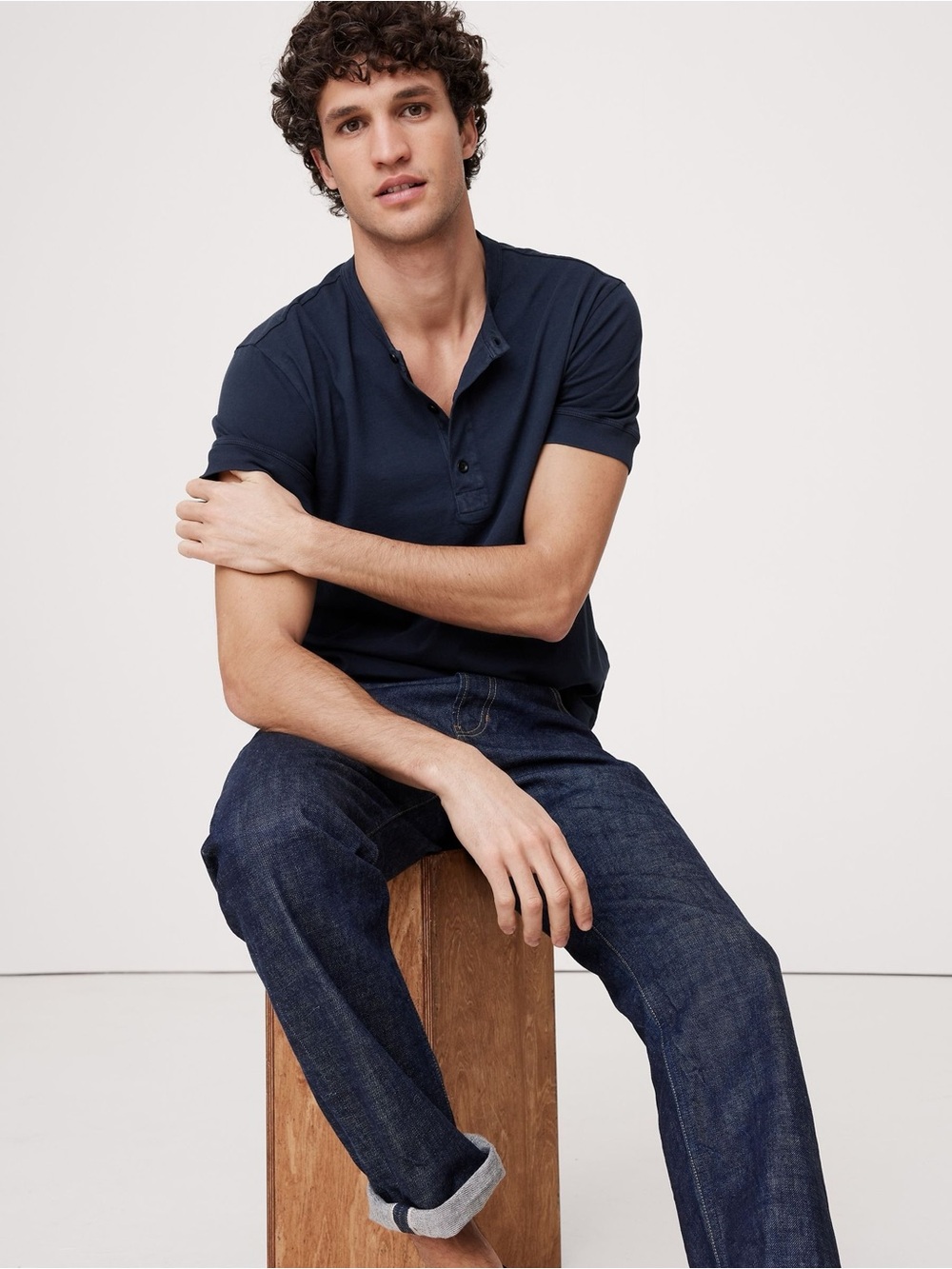 Banana Republic Navy Blue Soft Wash Henley T-Shirt
